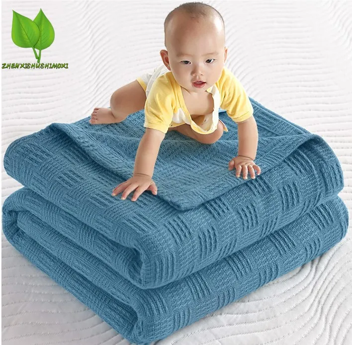 Cotton Blanket Baby Cooling Summer for Beds Queen King Size Child Thin Summer Quilt Gray Blue Knitted Bedspread on The Bed Cover