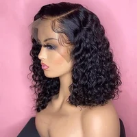 Human Hair Short Curly BOB Wigs Deep Wave Transparent Lace Wig PrePlucked Bleached Knots Remy Front Lace Wig For Women Lace Wigs
