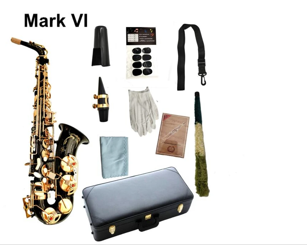 

Mark VI Alto Saxophone Eb Tune Black Nickel Plated Paint Gold Button Professional Woodwind Instruments With Case Free Shipping