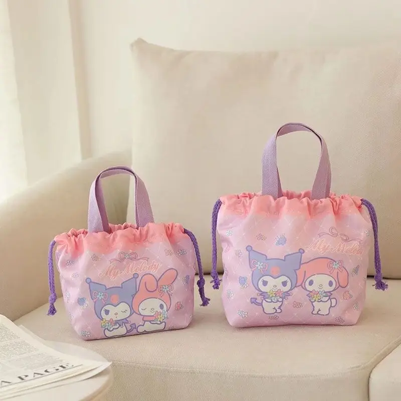 

Милая сумка Sanrio Bento, милая мультяшная сумка Hello Kitty Cinnamoroll My Melody, Портативная сумка для ланча, Ланч-бокс на шнурке, сумка для хранения