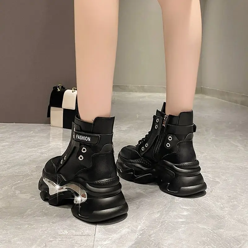 2022 Autumn and Winter New 8cm Height Increasing Insole Women's Platform Thin Velvet High-Top All-Match Short Boots