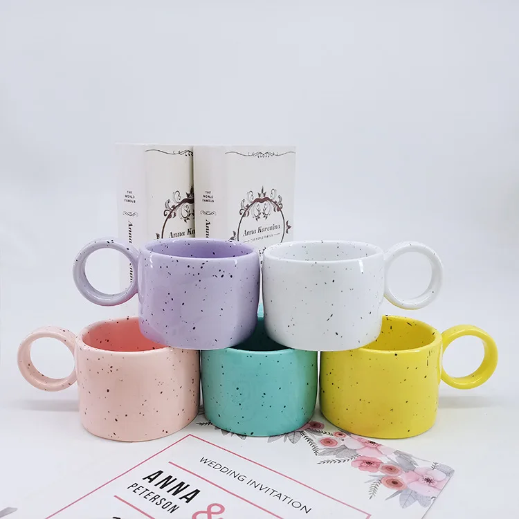

Ins splash ink ceramic cup irregular handle lovers mug breakfast cup milk coffee cup