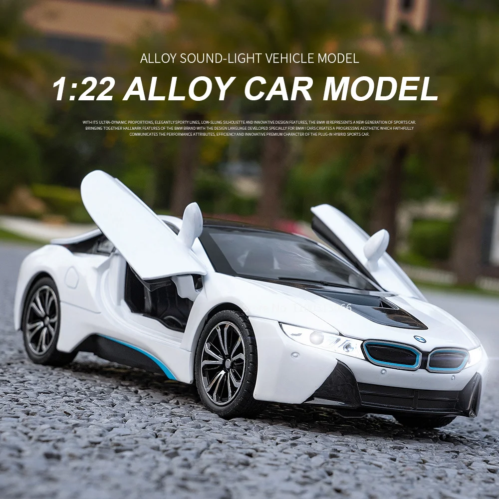 

1:24 I8 Supercar Alloy Car Model Diecasts Metal Toy Vehicles Car Model With Sound And Light Pull Back Car Toys For Kids Gifts