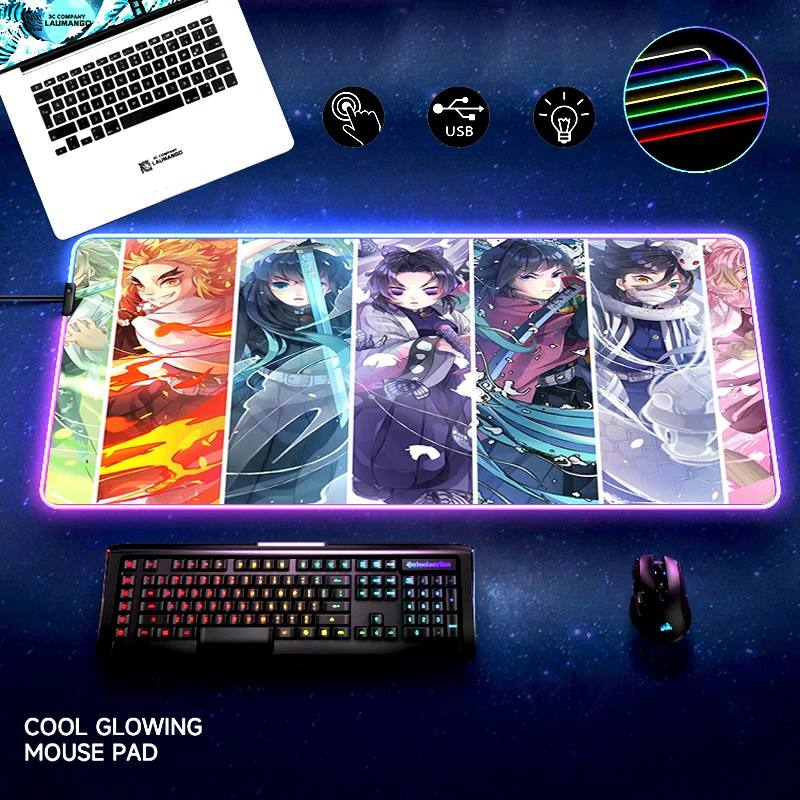 

Computer Mouse Pad RGB Gaming Mats Kimetsu No Yaiba Demon Slayer Xxl Keyboard Backlight Xl Rug Pc Gamer Desk Anime Mat Mousepad