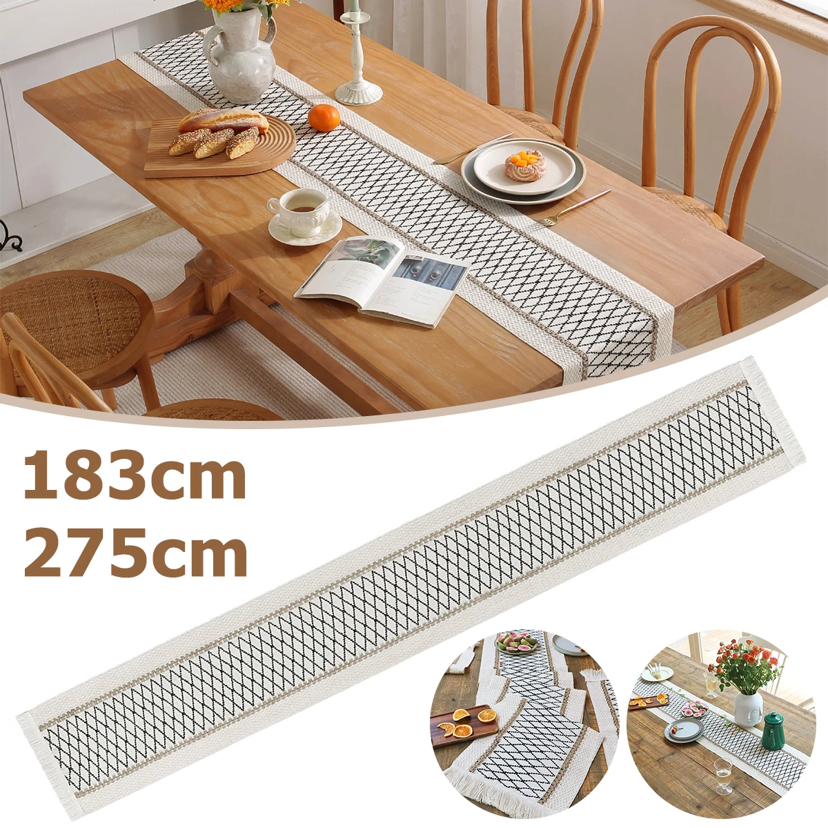 

New Table Runner 72/108 Inch Cotton Burlap Macrame Table Linen Bohemian Rustic Farmhouse Table Cloth with Tassel for Baby Shower