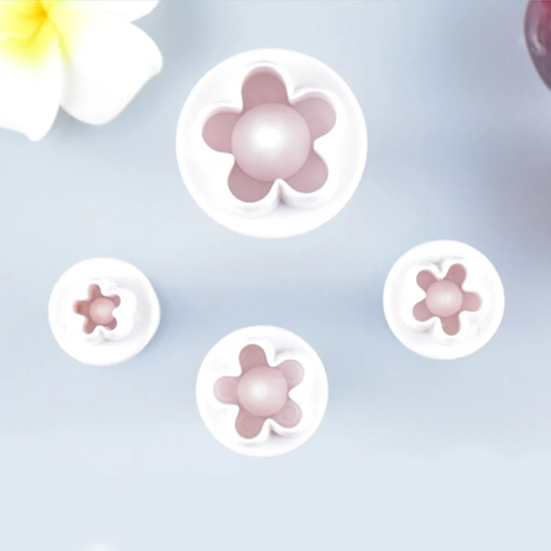 

4Pcs/Set Plum Blossom Flower Plunger Fondant Cutter Sugarcraft Cake Decorating Tools DIY Cookie Stamper Baking Accessories