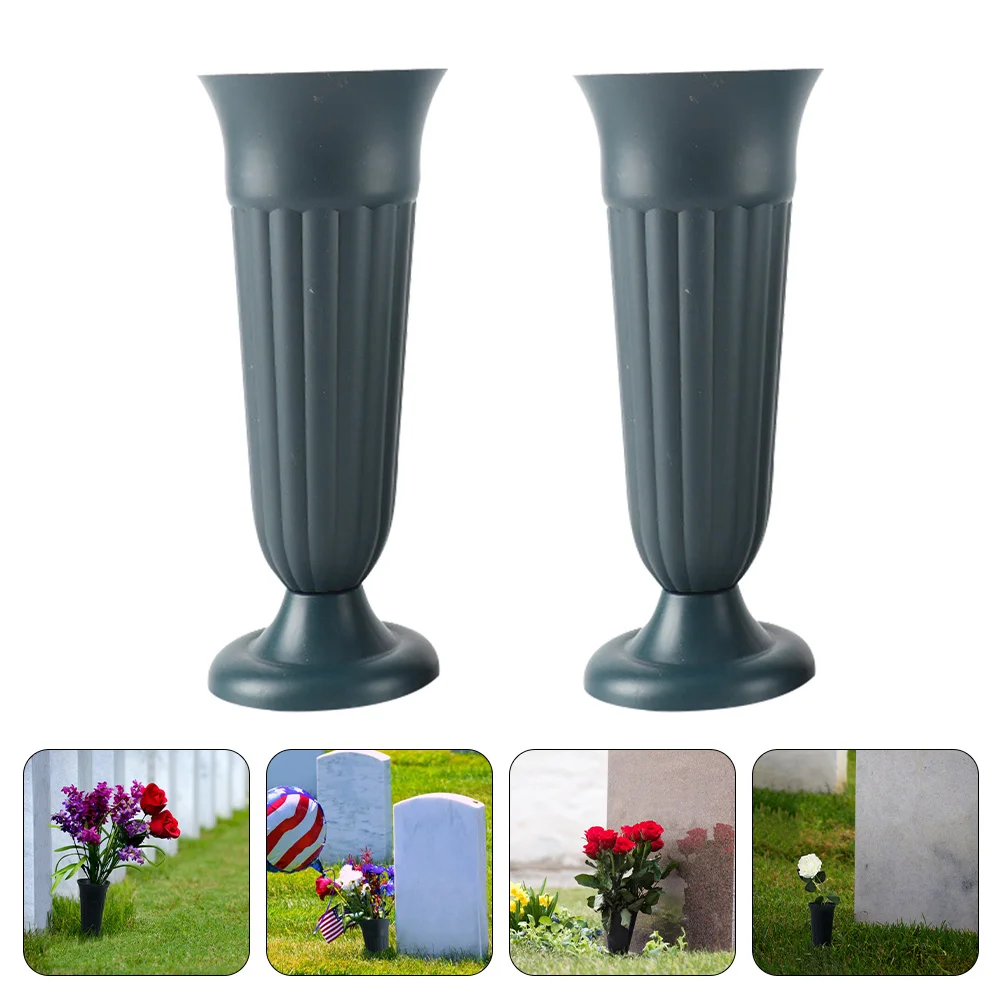 

2 Pcs Cemetery Pot Artificial Flowers Holder Outdoor Home Decor Memorial Supply Arrangement Cone Vases Souvenirs Container