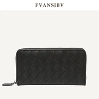 fashion mens long wallet genuine leather hand woven luxury brand design minimalist business cell phone storage bag 2022 new