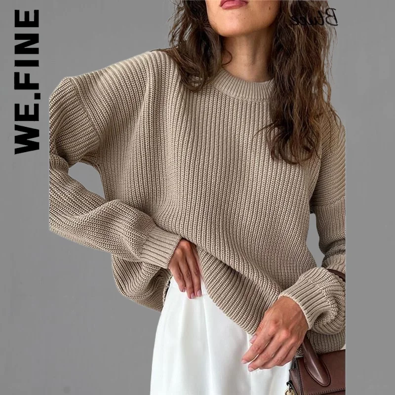 

We.Fine Knitted Fashion Women Sweater Sexy Pullover Top Women Chic Korean Knit Sweater Stylish O Neck Clothes Women Female