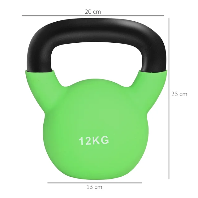 HOMCOM Russian Weighs 12 kg Cast Iron Weighs Kettlebell with Neoprene  Coating Ball Dumbbell for Strength Training 20x13x23 cm Green