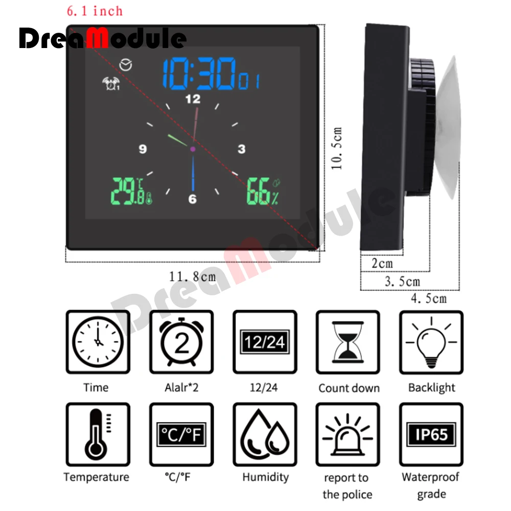 TS-WP10  5 Inch Digital Weather Station Indoor Outdoor Window Thermometer Electronic Digital Clock Window Thermometer Hydrometer