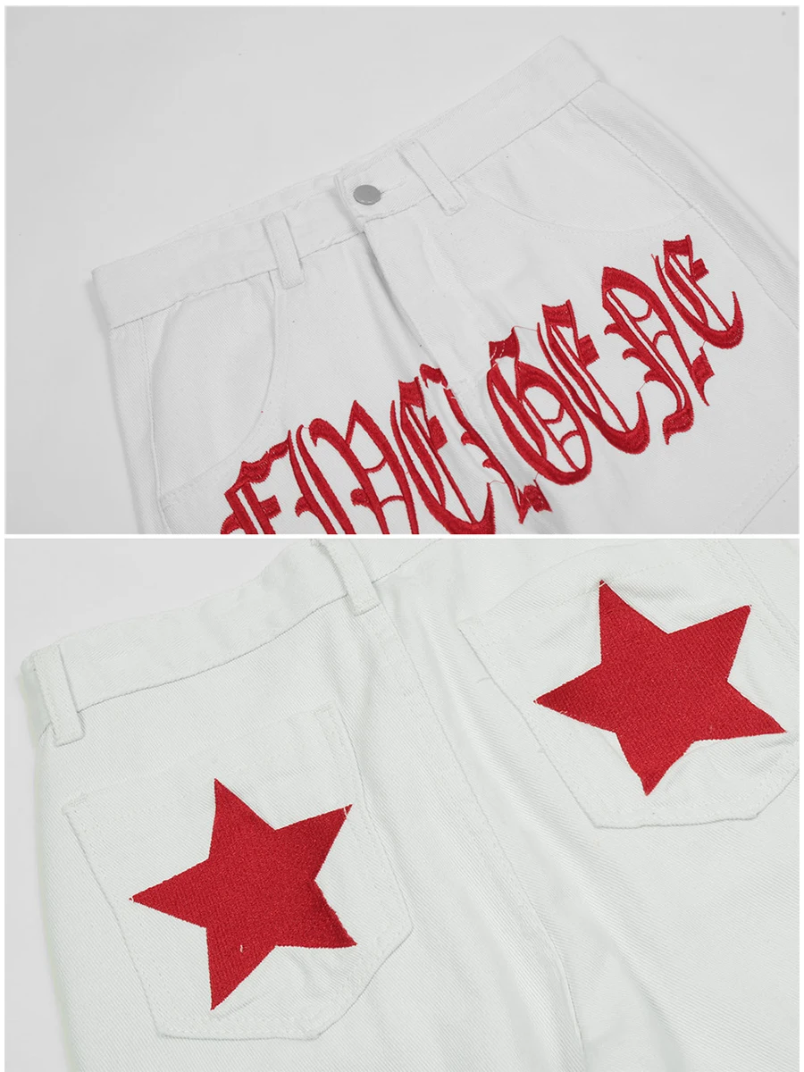 Four Seasons Men's Jeans American Trend Embroidered Letters Wide Leg Street Pants Trendy Fashion Streetwear Men's Ins Hot Sale