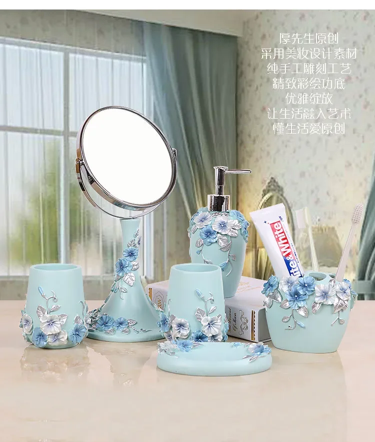 

Simple Resin Five-Piece Bathroom Set Household European Washing Cup Bathroom Supplies Kit Toothbrush Holder in Bathroom Set