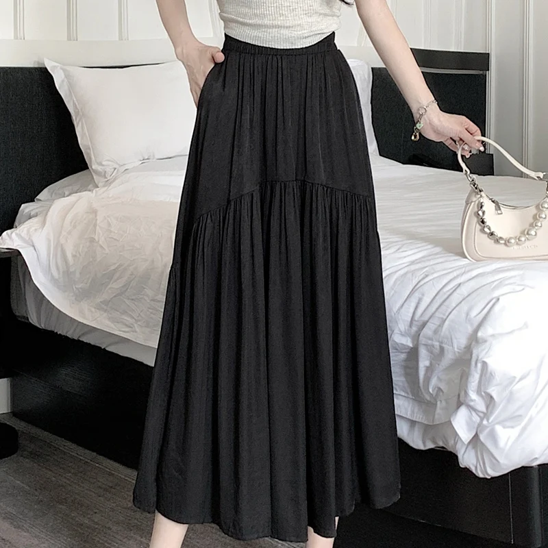 Модные эластичные однотонные юбки со складками женская одежда Новинка лета 2024