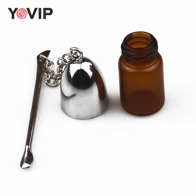 

Empty Glass Pill Case With Metal Spoon Drug Container Storage Dispenser Medicine Bottle