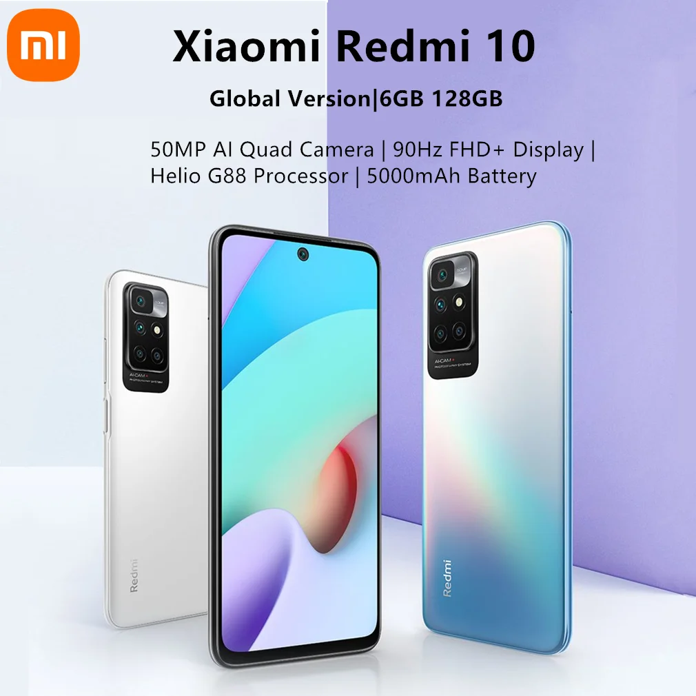 

Xiaomi Redmi 10 Global Version 6GB 128GB Smartphone 50MP AI Quad Camera 90Hz FHD+ Display Helio G88 Octa Core 5000mAh Battery