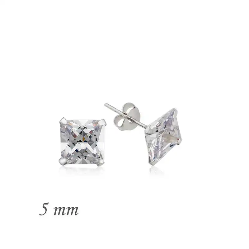 

Tevuli 925 Sterling Silver Square Solitaire Zircon Earrings-5mm