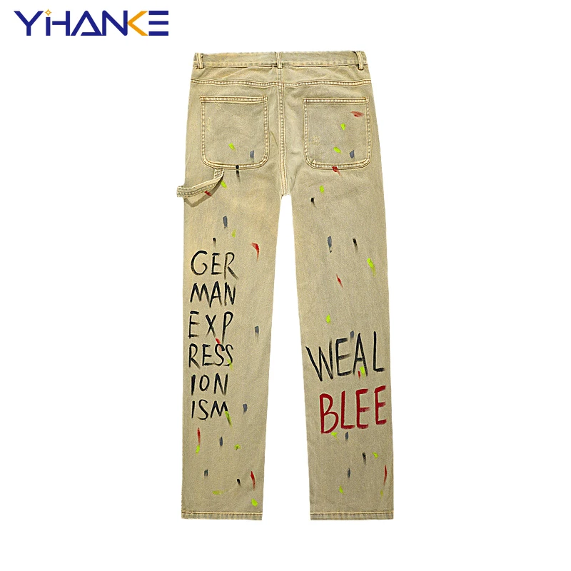 

Джинсы Guochao мужские с принтом граффити, брендовые Новые прямые легсветильник брюки с эффектом потертости, уличная одежда