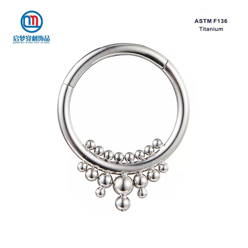 

Титановые многошарики ASTM F136, распашное сегментное кольцо для носа, ювелирные изделия для пирсинга тела Daith Clicker