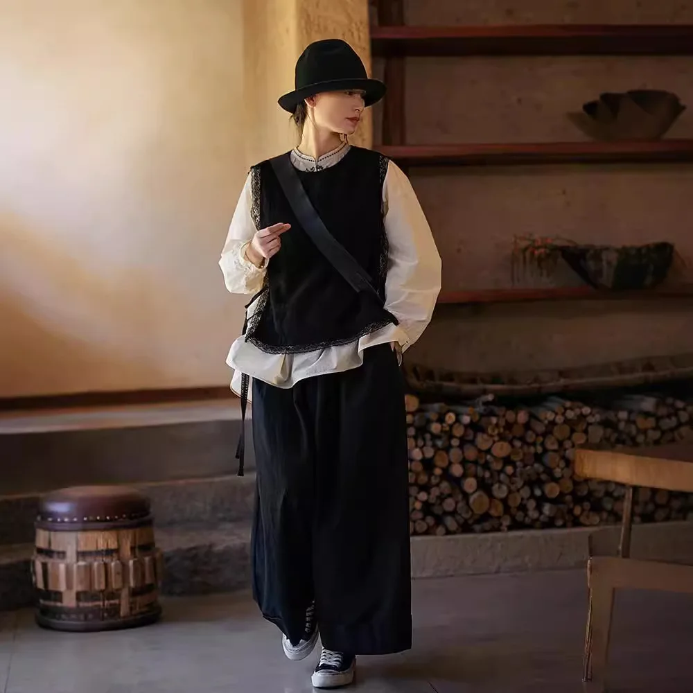 UMI MAO новый жилет в китайском стиле смешанный льняной женский осенний нежный