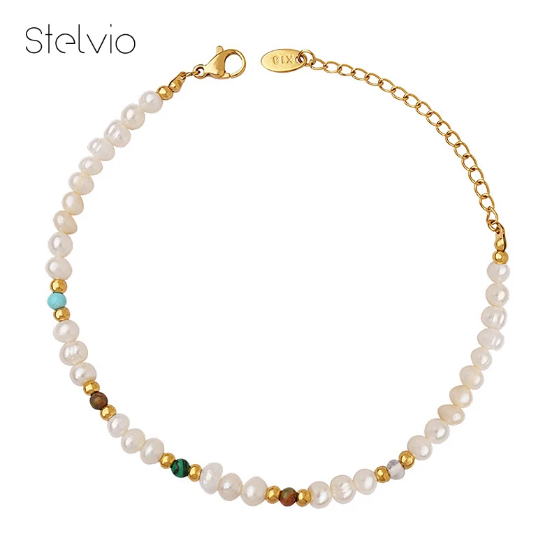 

New In Boho Pearls Natural Stones Chain Titanium Steel Bracelets For Women Accessories Fine Jewelry Gift