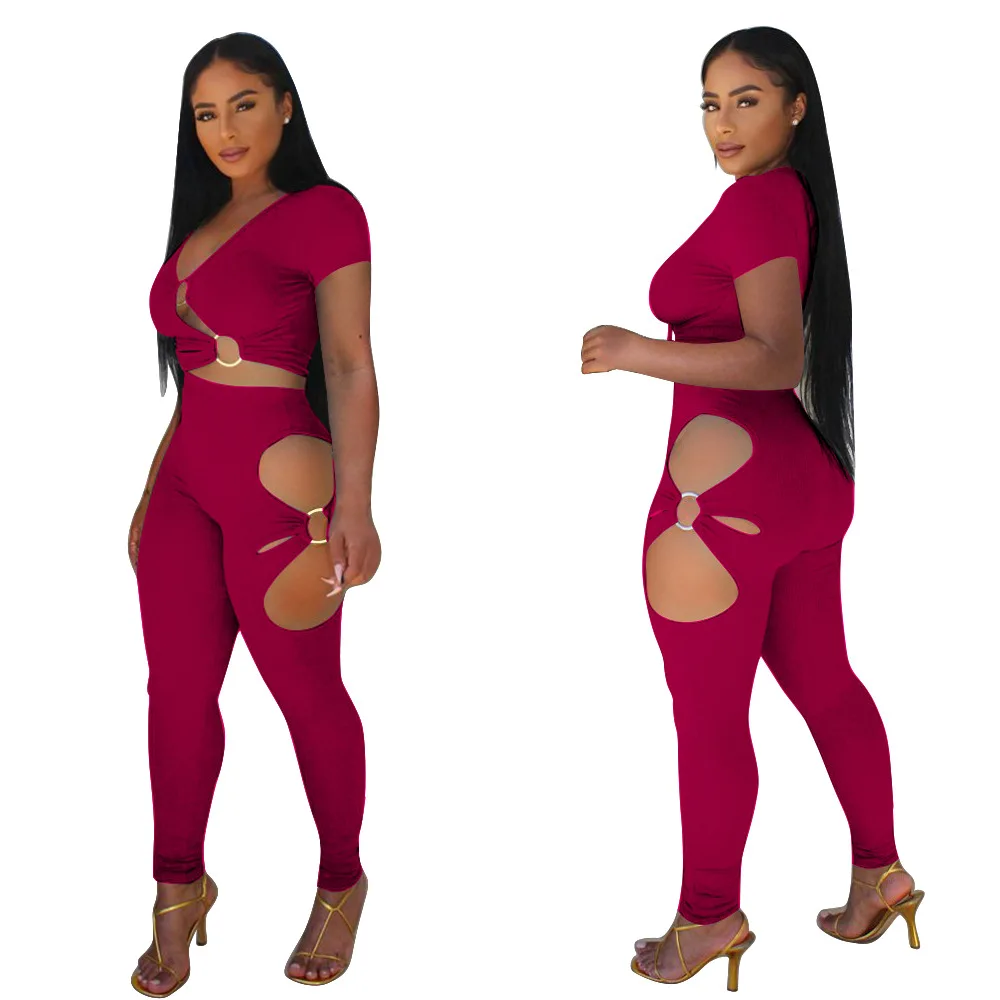 

WEIN Bulk Items Wholesale Lots Clothing Woman Sexy Crop Top Shirt Cut Out Ring Sexy Summer Long 2 Pieces Sets for Women