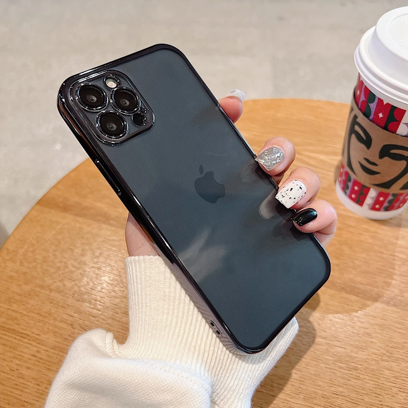 for iphone 13 12 11 pro max plating frame clear phone case for iphone x xs xr 7 8 plus se luxury soft silicone transparent cover free global shipping