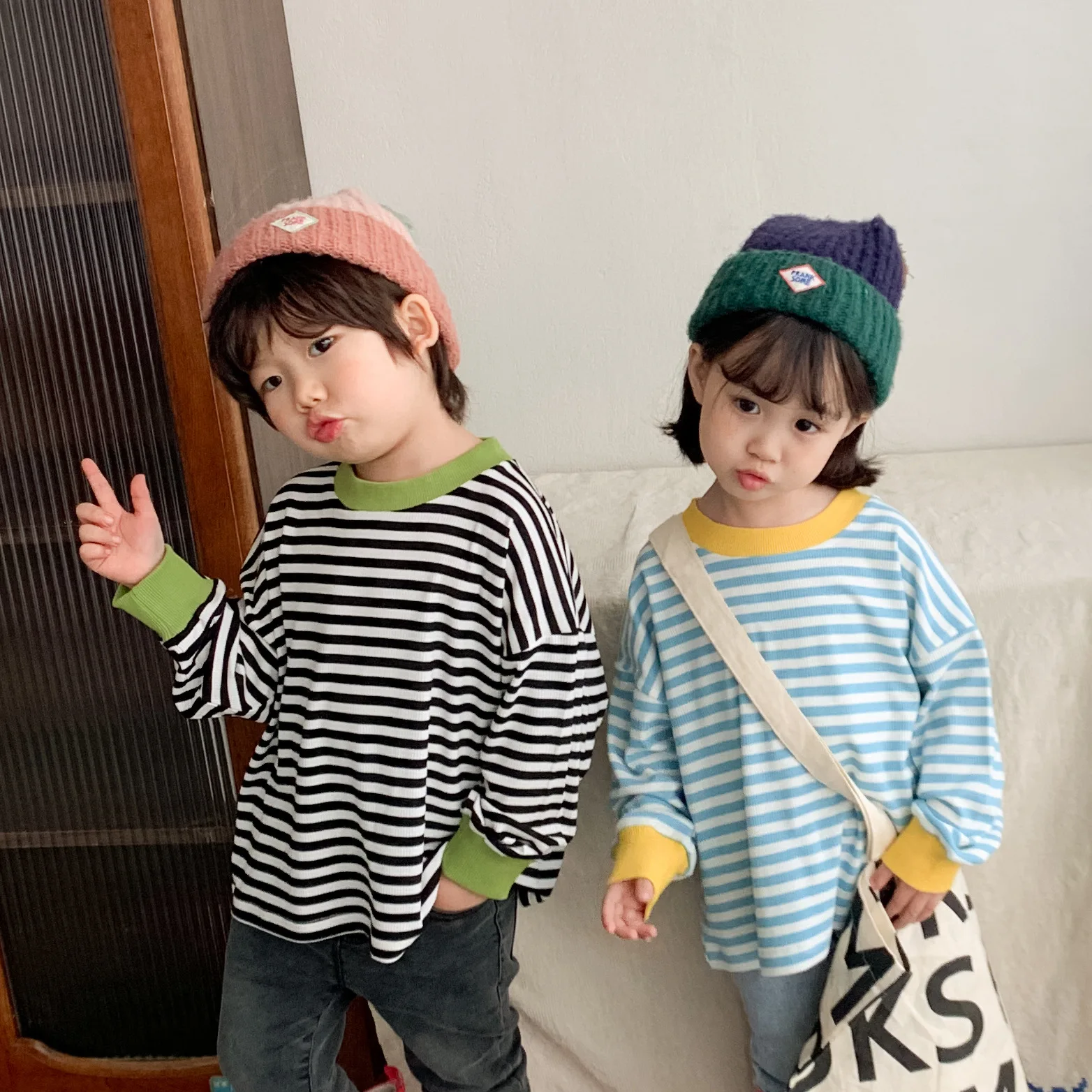 

Korean 2022 Sleeve And Children's Girls And Color Boys Autumn Spring Casual Shirt Long T-shirt Stripe Loose