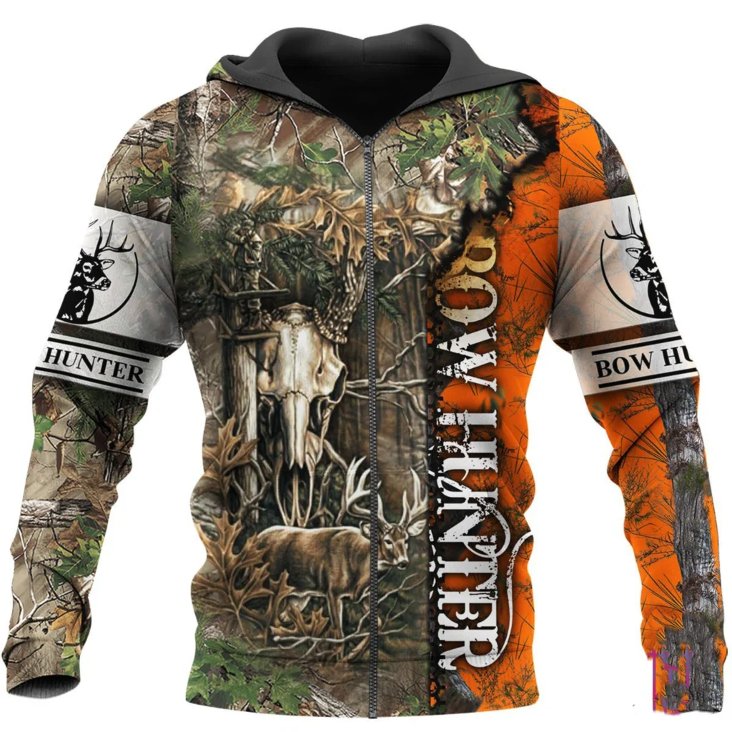 

New Maple Leaf Camouflage 3D Hoodie Men's Women's Outdoor Deer Pattern Camping Hunting Unisex Hooded Jacket Top/zipper 44