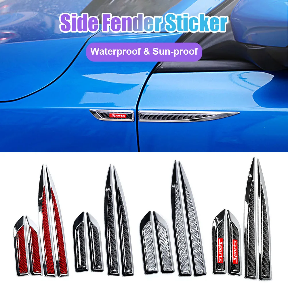 

1Pair Side Fender Sticker Chrome Bezel Carbon Fiber Emblem Badge Decal 3D Sticker Side Vent Car Decoration Exterior Accessories