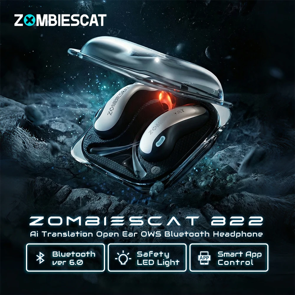 Фото Беспроводные наушники Zombi Cat B22 OWS с воздушной проводимостью, легкие спортивные защитные наушники, управление через смарт-приложение, Bluetooth 6.0, AI-перевод №2