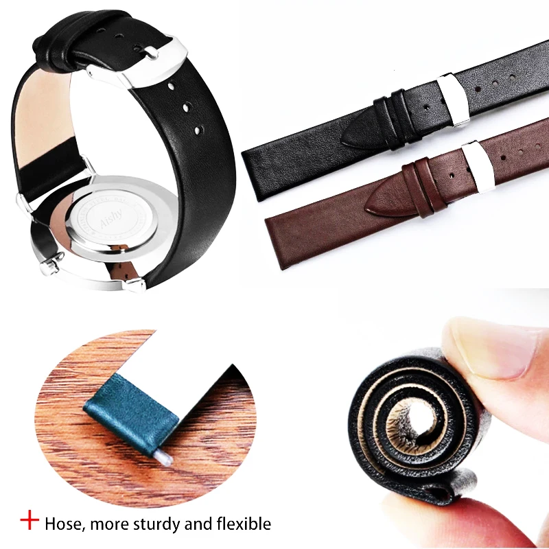 High quality Soft Watch Strap 8mm 10mm 12mm 14mm 16mm 18mm 20mm 22mm 24mm Genuine Leather Brown Red Pink Black Watchband