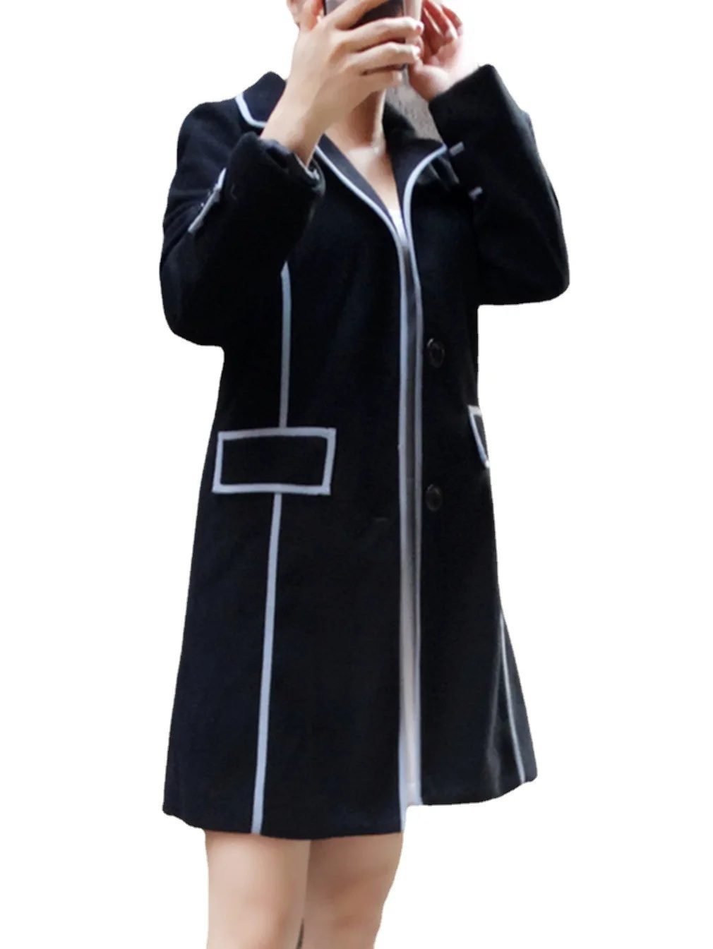 Autumn and winter 2022 new Korean version slim fit woolen women's coat contrast color single breasted fabric coat medium length