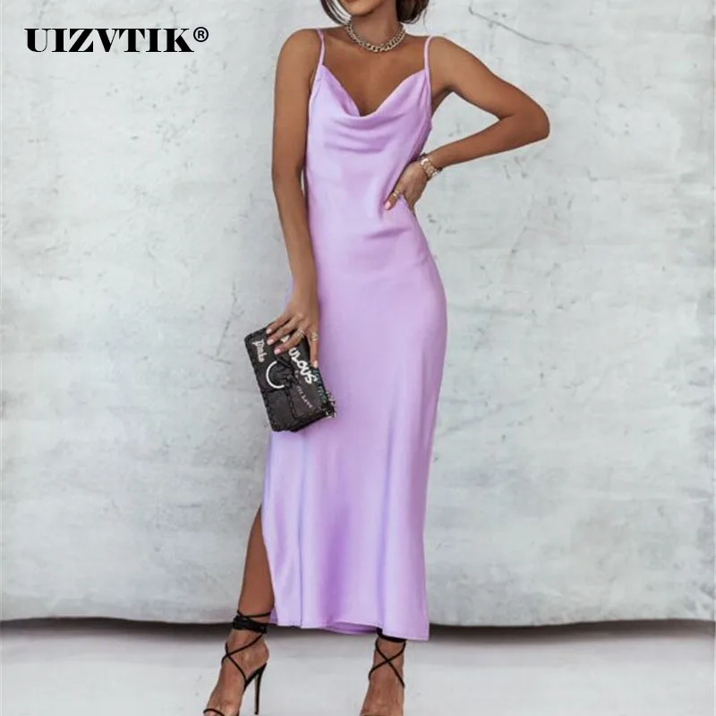 

Sexy Suspender Slit Backless Satin Maxi Dresses for Women 2022 Summer Low Cut Strapless Evening Guest Long Party Dress Black