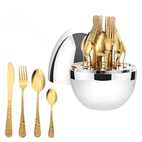 relief handle stainless steel gold silver cutlery set dinnerware 24 pieces dinner knife cake fork teaspoon egg shape tableware