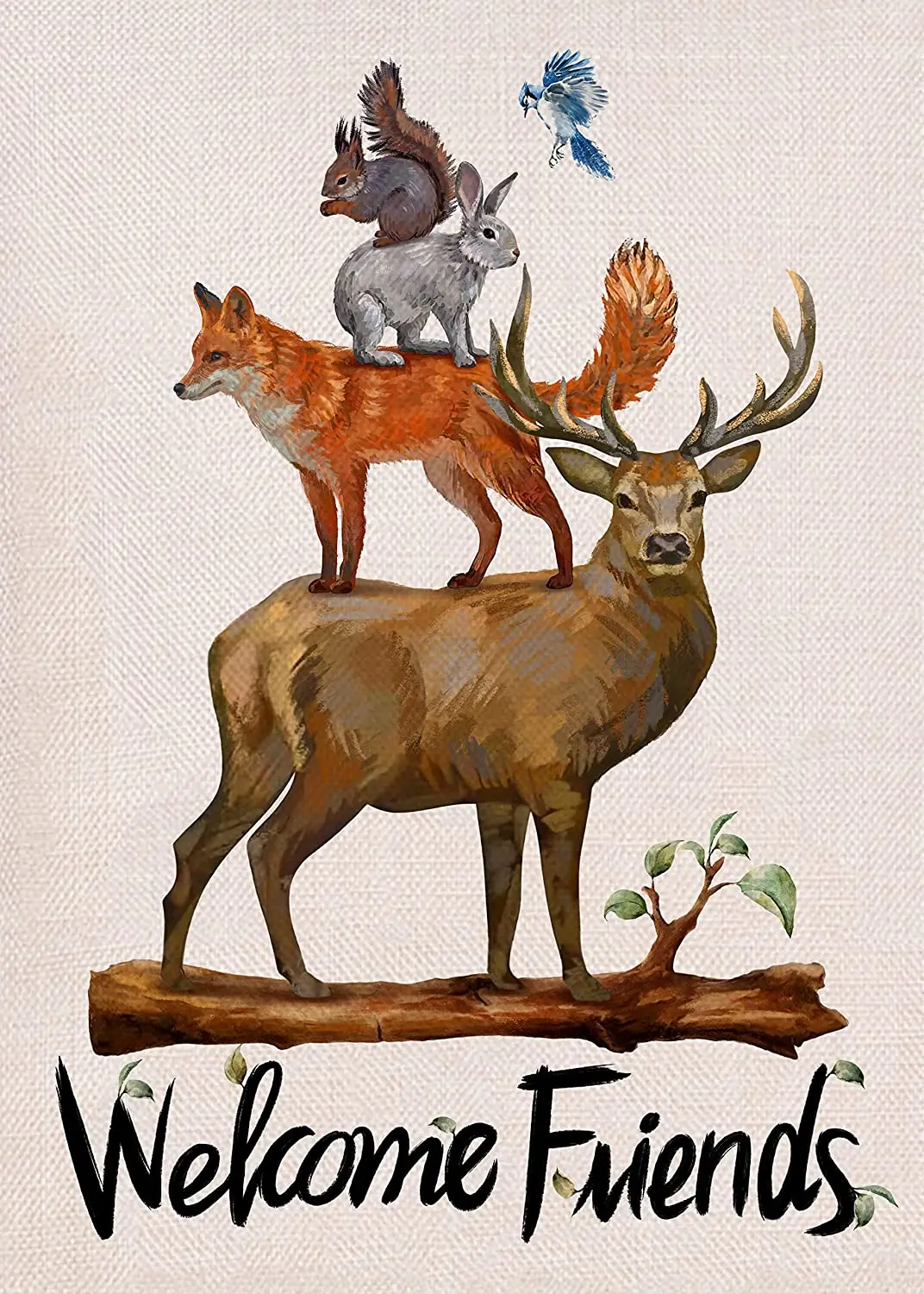 

Welcome Friends Antler Wildlife Animals Small Decorative Fall Garden Flag Autumn Woodland Fox Farm Yard Outside Decorations