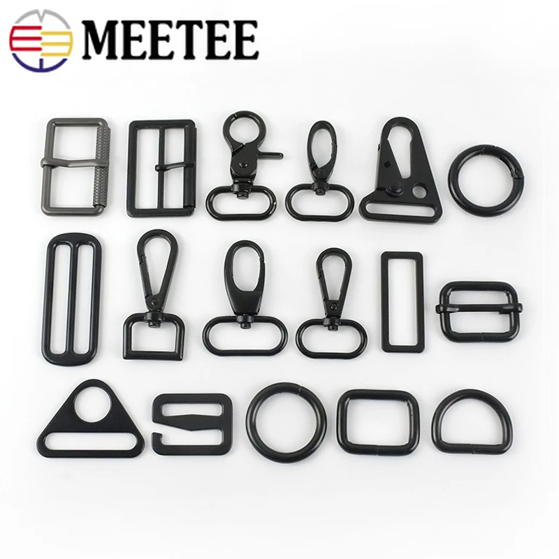 Meetee 5pcs 16-50mm Bag Accessories Metal Buckle Ring Hook Strap Adjust Hang Buckles DIY Webbing Side Clip Spring Hooks Hardware