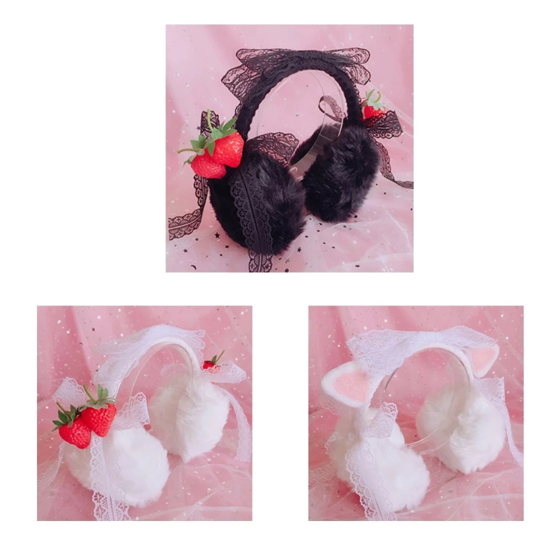 

Fashion Plush Feel Female Winter Earmuff Warm Ear Muffs Headphones Shape Girls EarmuffsCat Ear White Strawberry Black