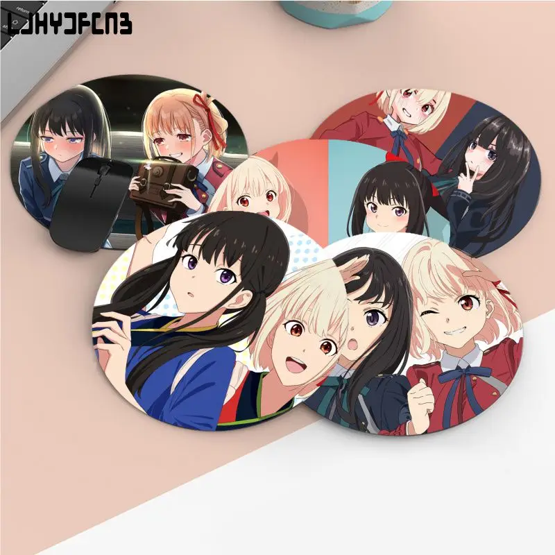 

Lycoris Recoil Mousepad Round Custom Skin Office Computer Desk Mat Table Keyboard Laptop Cushion Non-slip Writing Desk Mats
