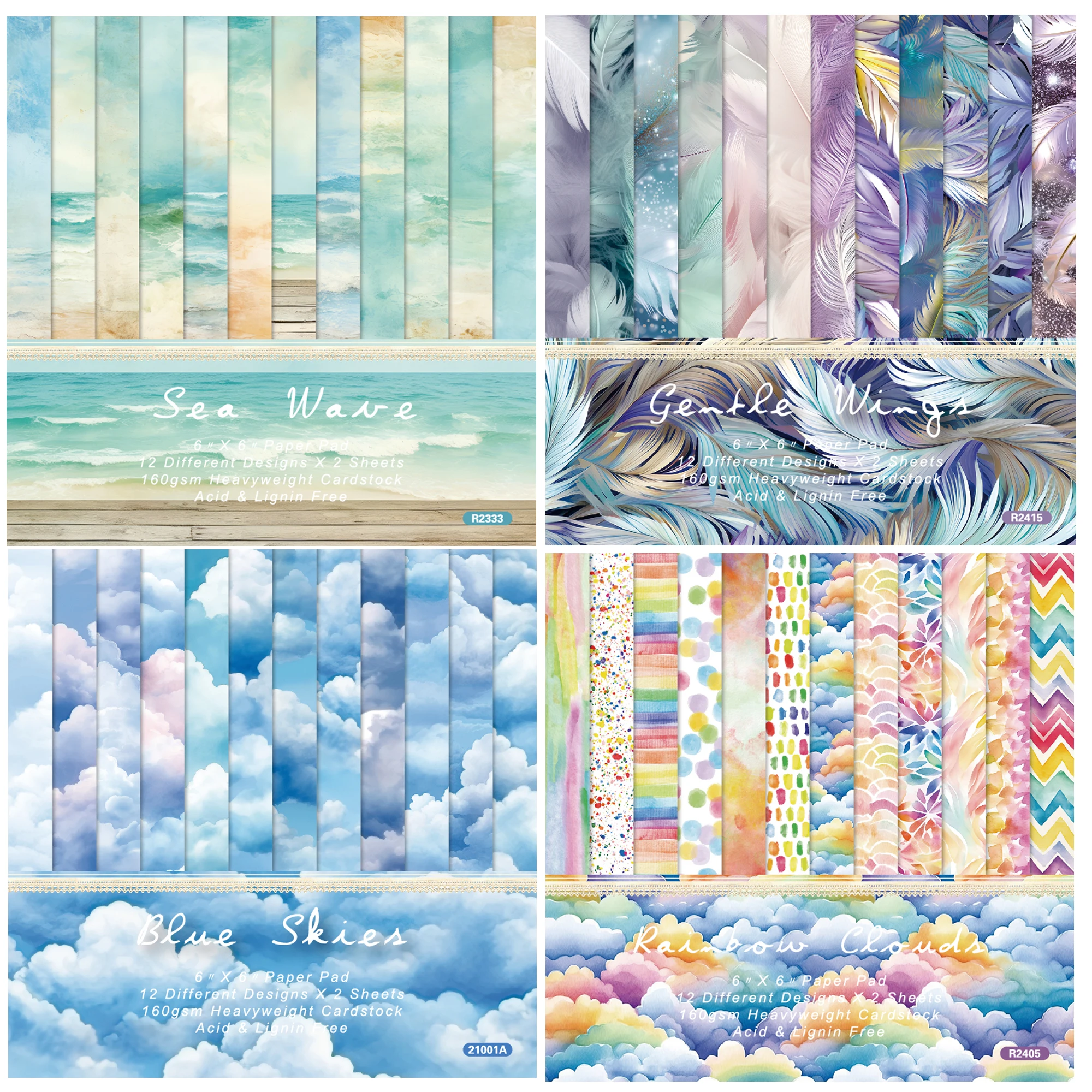 Бумажная упаковка ручной работы Alinacutle Junkjournal с облаками и волнами 24 страницы