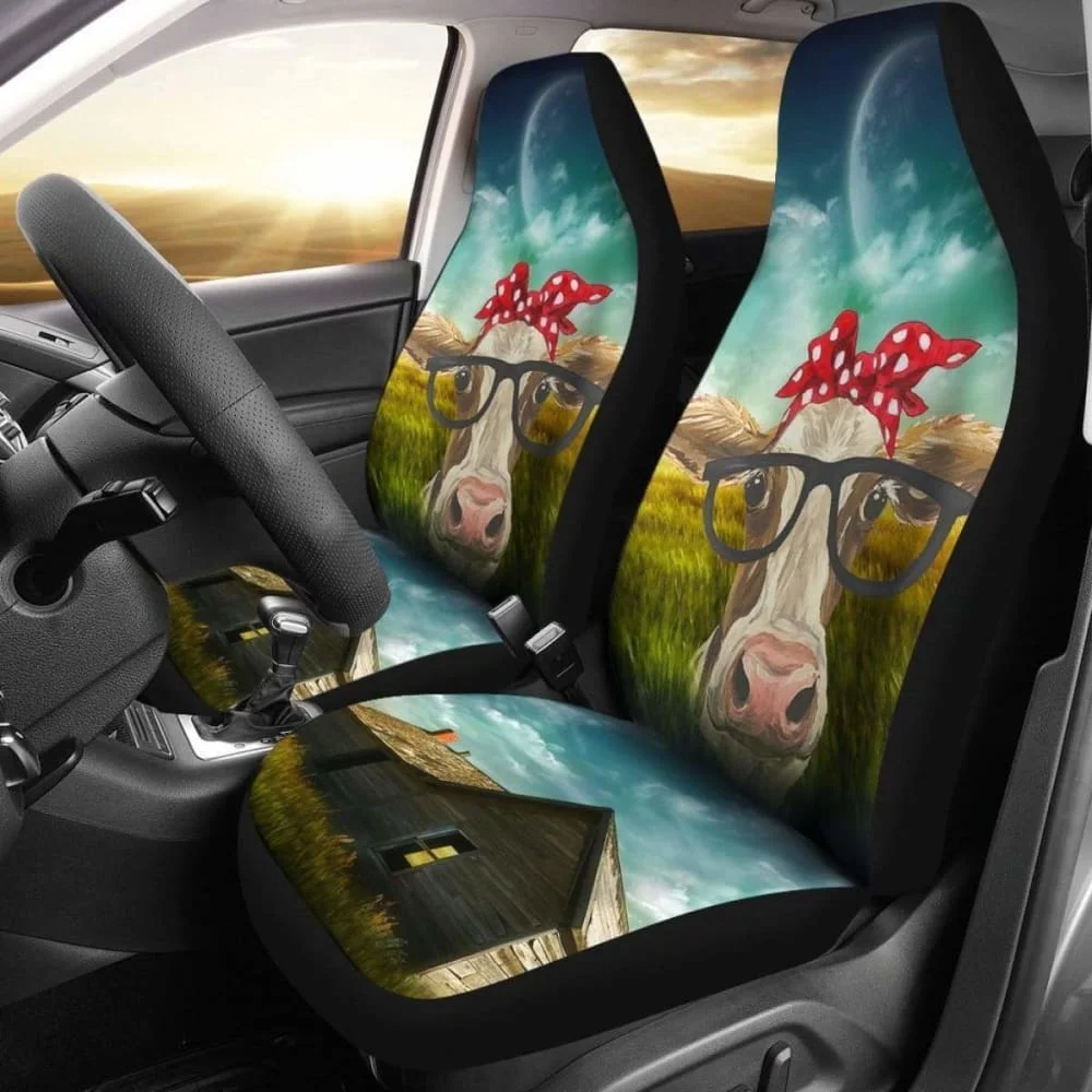 

Cow Wearing Glasses Car Seat Covers Amazing 144730,Pack of 2 Universal Front Seat Protective Cover