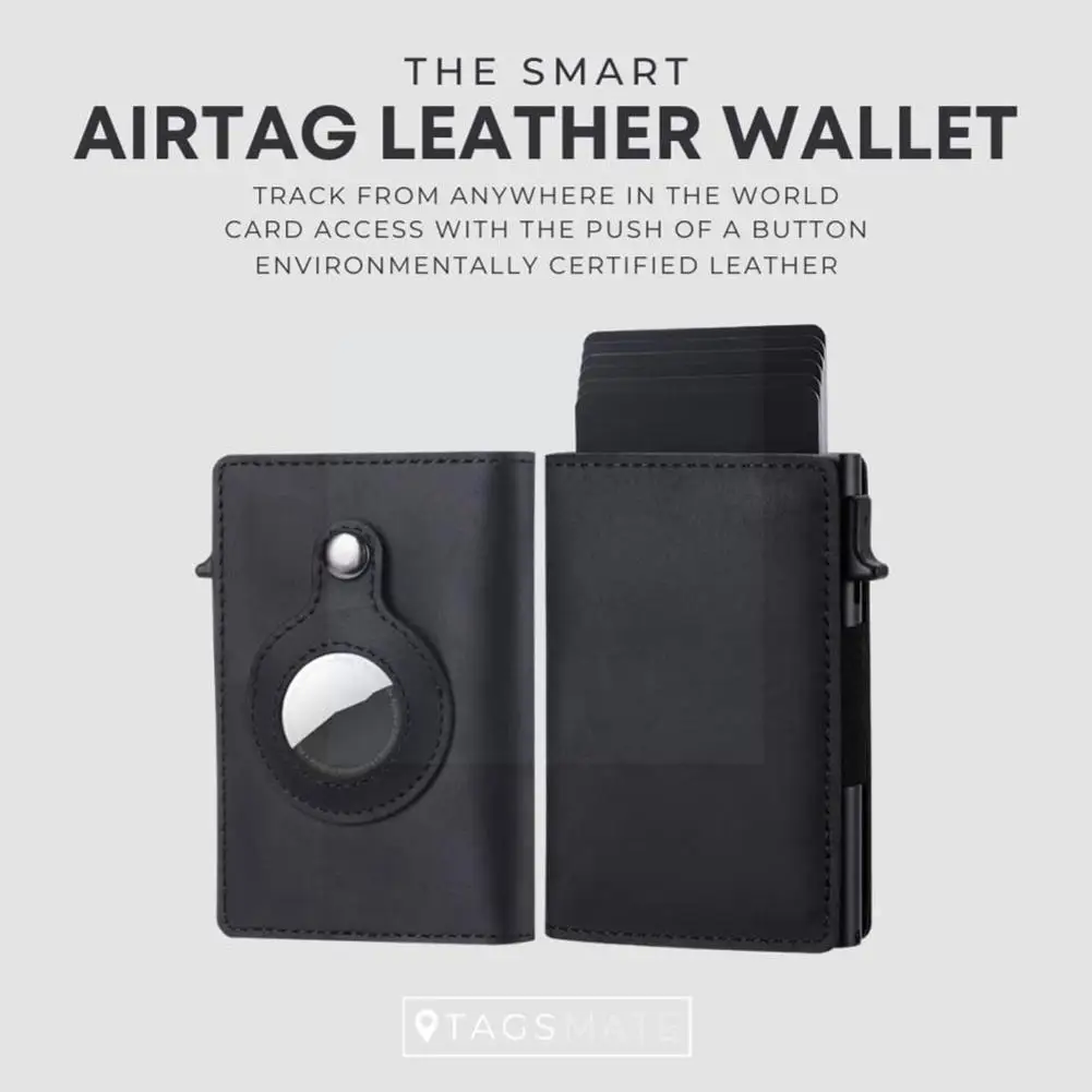 

Credit Card Holder Wallet Men Women RFID Aluminium PU Leather Leather Crazy Bank AirTag Vintage Horse Cardholder Case Box A3Q2