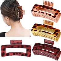 leopard pattern hair claw hollow out rectangle geomitric hair clips for women big size ponytail holders acrylic crabs for hair