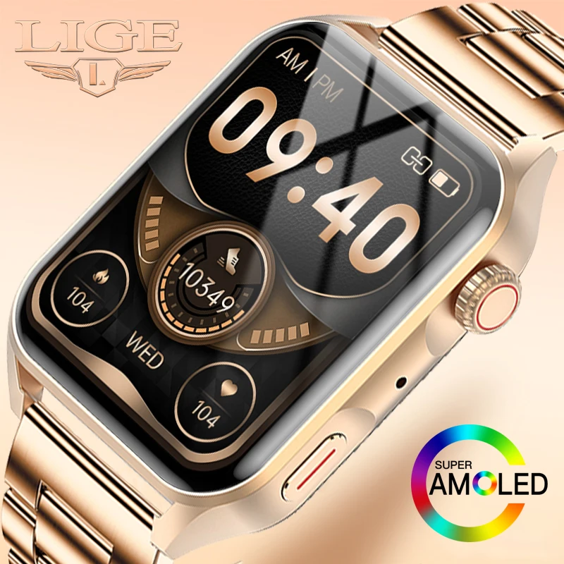 

LIGE Smartwatch 2023 Golden Smart Watch for Men Women HD Screen Bluetooth Call IP68 Activity Fitness Tracker for Android iPhone