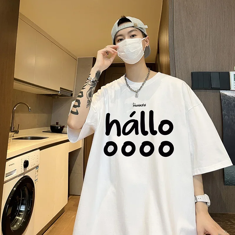 American Style White Round Neck T-Shirt Pure Cotton Short Sleeves Men's Summer Trendy Brand Loose-Fit Half Sleeve Thick