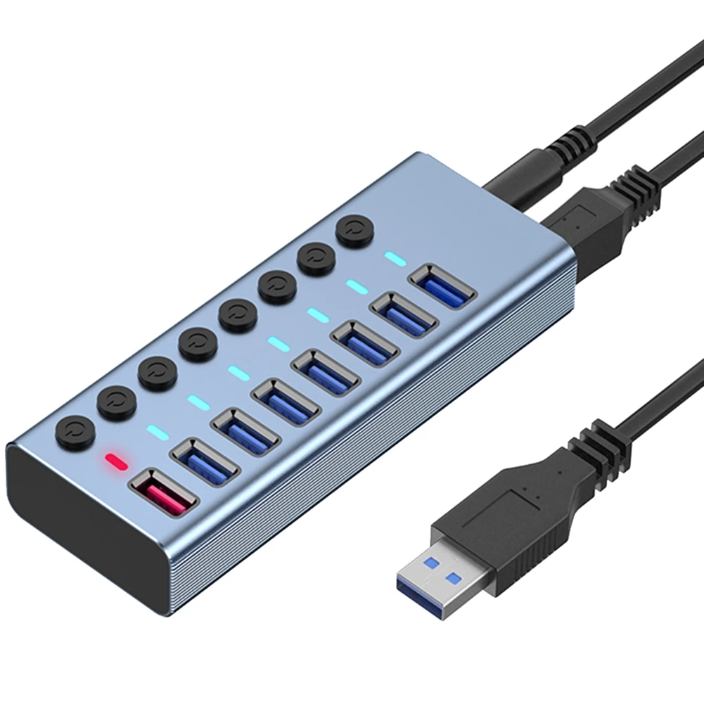 

8 Ports USB3.0 Splitter Computer Extender USB HUB 2.4A Fast Charging Port External 12V Power Supply -US Plug
