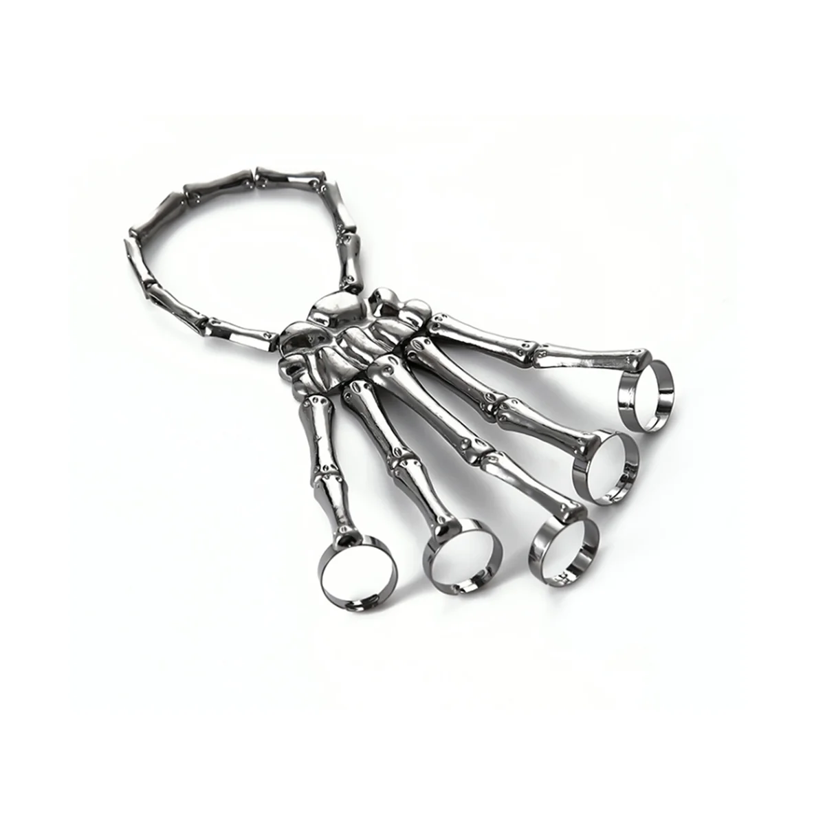 

Fashion Personality Punk Skeleton Hand Bone Versatile Five-Finger Ring Bracelet Adjustable All-In-One