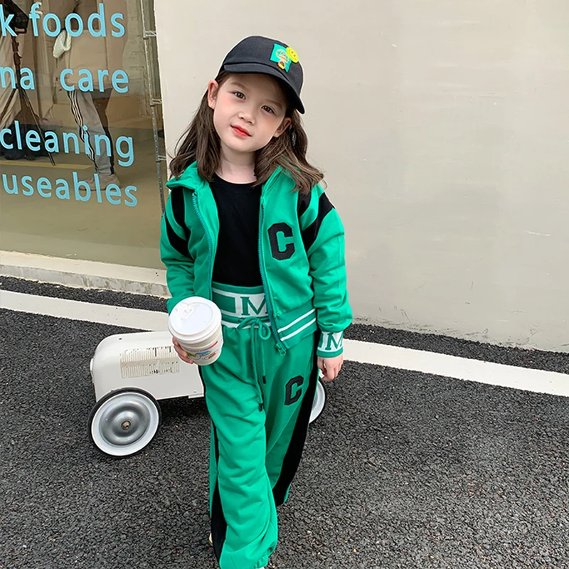

Spring Autumn Girls 2 Pcs Set Baby Jacket + Pants Kids Tracksuits Children Activwear Clothes Hoodies Letter Embroidery 2-7Y