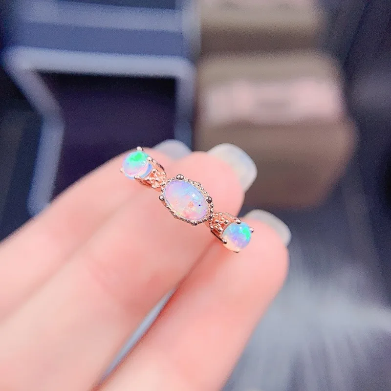 

Jewelry 100% Natural Opal Ring 4x6mm and 3x4mm Opal Ring for Party 925 Sterling Silver Opal Jewelry