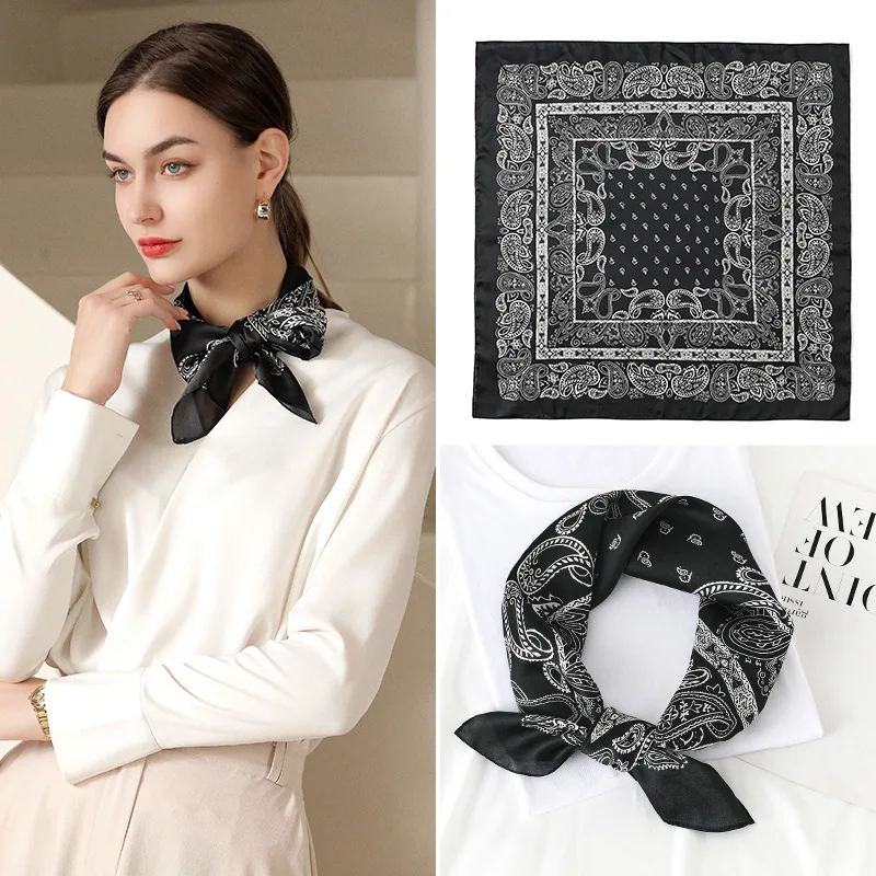 

Fashion Printed Ladys Silk Square Scarf Hair Band Neck Kerchief Foulard Bandana Women Summer Headband Scarves 2022 New